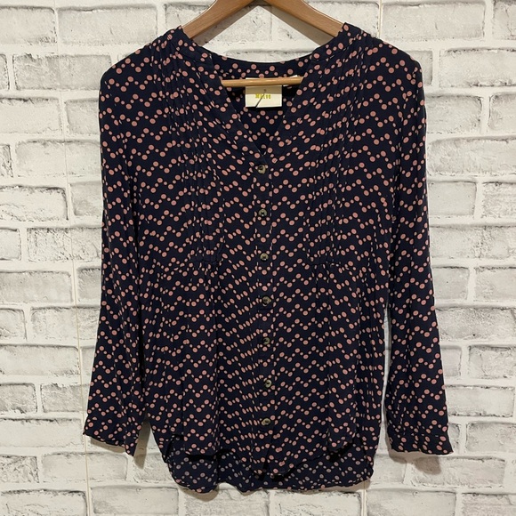 Women’s Maeve Anthropologie blue with pink polka dot button down tunic Small - Picture 1 of 4